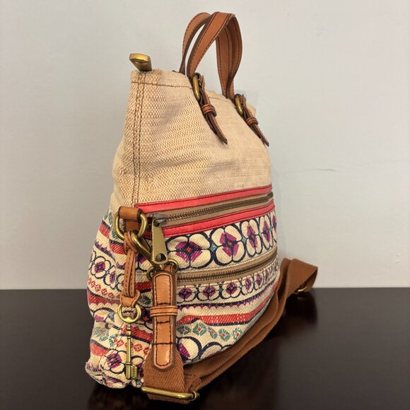 Fossil Bohemian Style Cream Geometric Design Explorer Fold Over Tote - Picture 4 of 15